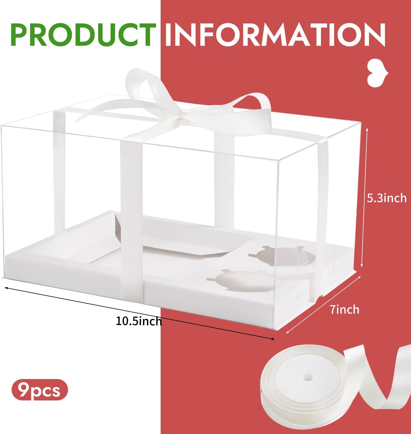 JCD 9 Pcs Cake Cupcake Combo Boxes,1+2 Cupcakes carriers 2 Cupcakes Holes,with 2 Cupcake Holes - Cake and Cupcakes Boxes - Pastry Sweets Bento Box (1+2/9Pcs)