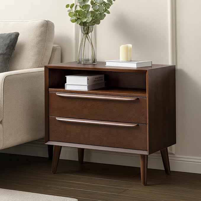 HULALA HOME End Table with Charging Station, Mid-Century Modern 2 Drawer and - Image 7