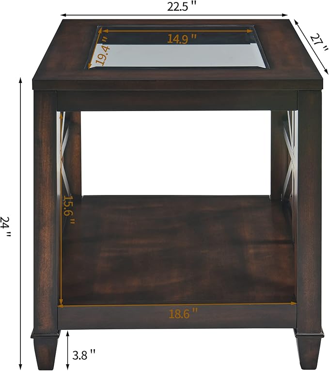 Farmhouse End Table Living Room, Furniture Solid Wood Square Large Side Tables - Image 2