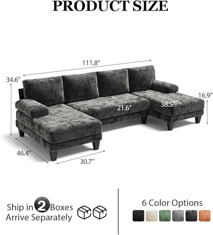 U-Shaped Sectional Couches for Living Room | 112 Inch Modern Sectional Couch | - Image 2