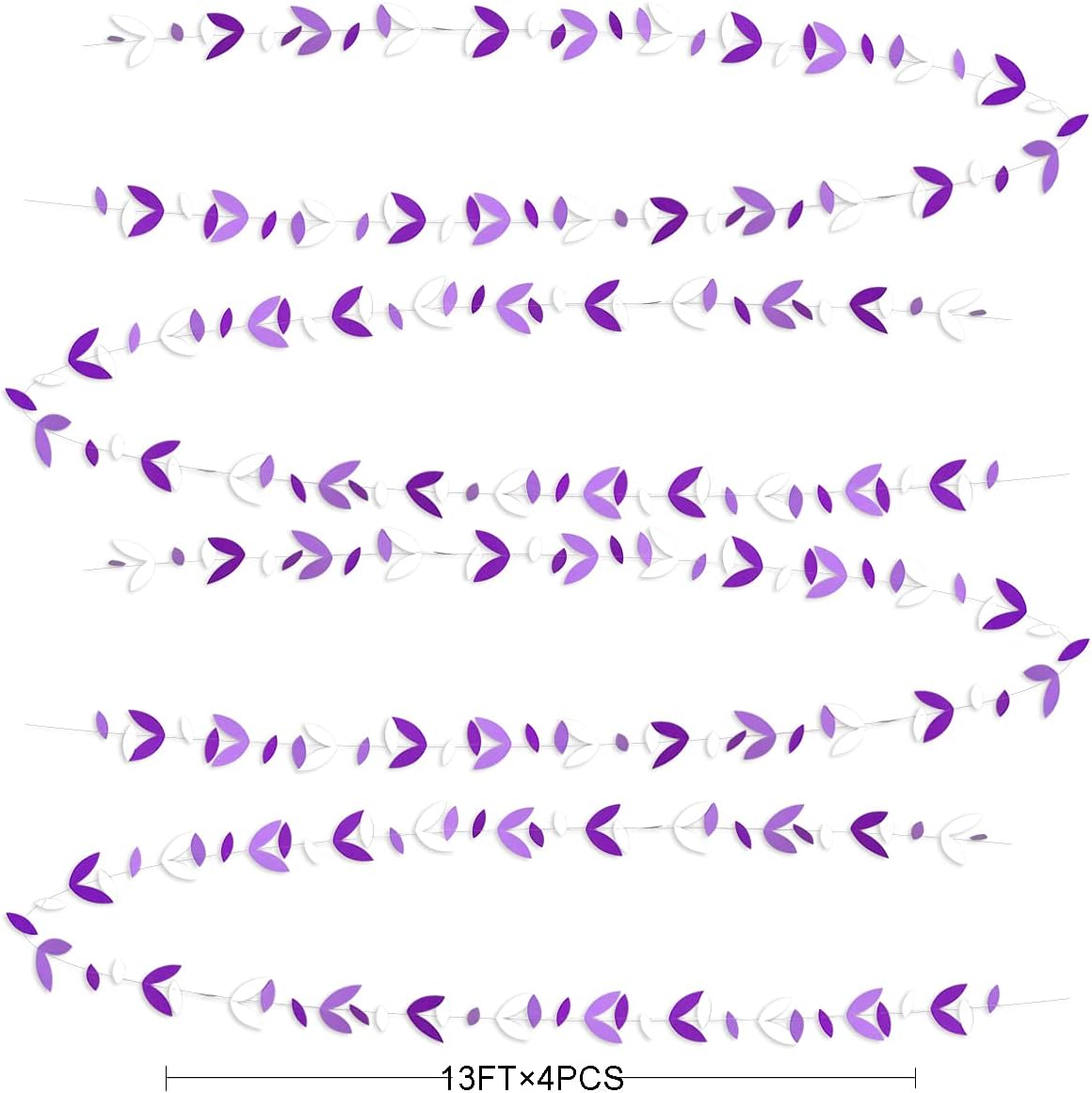 52 Ft Purple White Party Decorations Lavender Leaf Garland Kit Lilac Paper Hanging Leaves Streamer Banner for Birthday Bachelorette Engagement Anniversary Wedding Bridal Baby Shower Hen Party Supplies