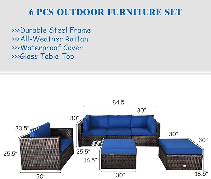 Tangkula 6 Pieces Wicker Patio Furniture Set, PE Rattan Outdoor Sectional - Image 4