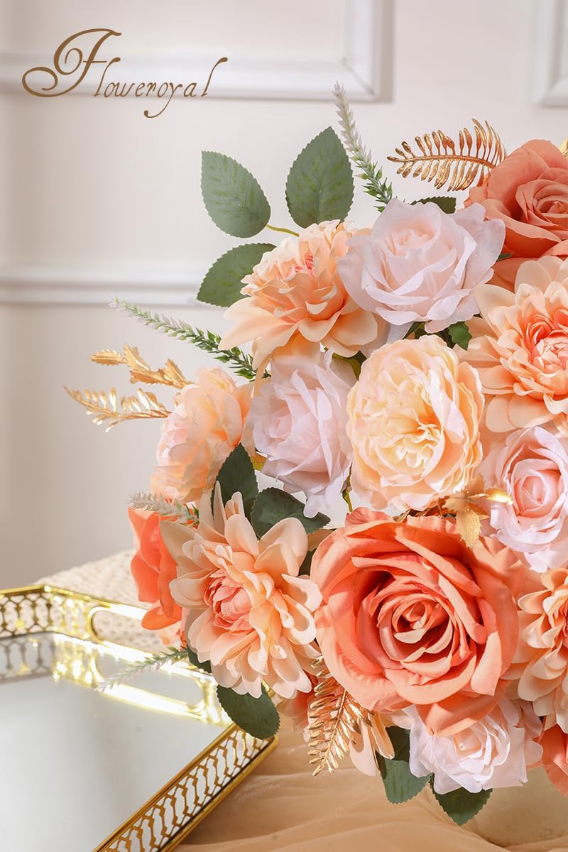 Floweroyal Artificial Flowers Fake Rose Flowers Dahlia with Stems for DIY Wedding Bridal Bouquets, Baby Shower, Floral Arrangement, Table Centerpieces, Home Decorations (Nude Color)