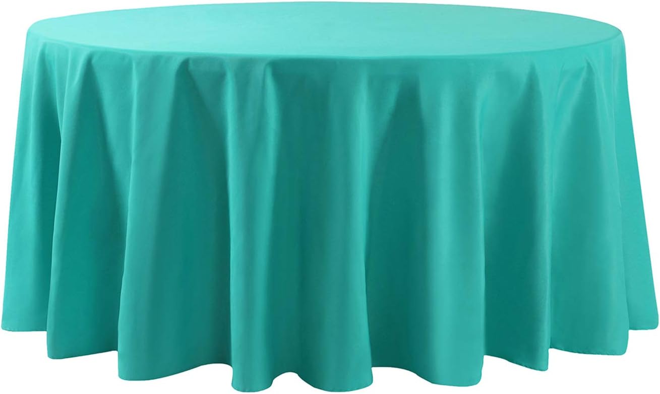108 inch Round Tablecloth Washable Polyester Table Cloth Decorative Table Cover for Wedding Party Dining Banquet（108 inch,Turquoise）