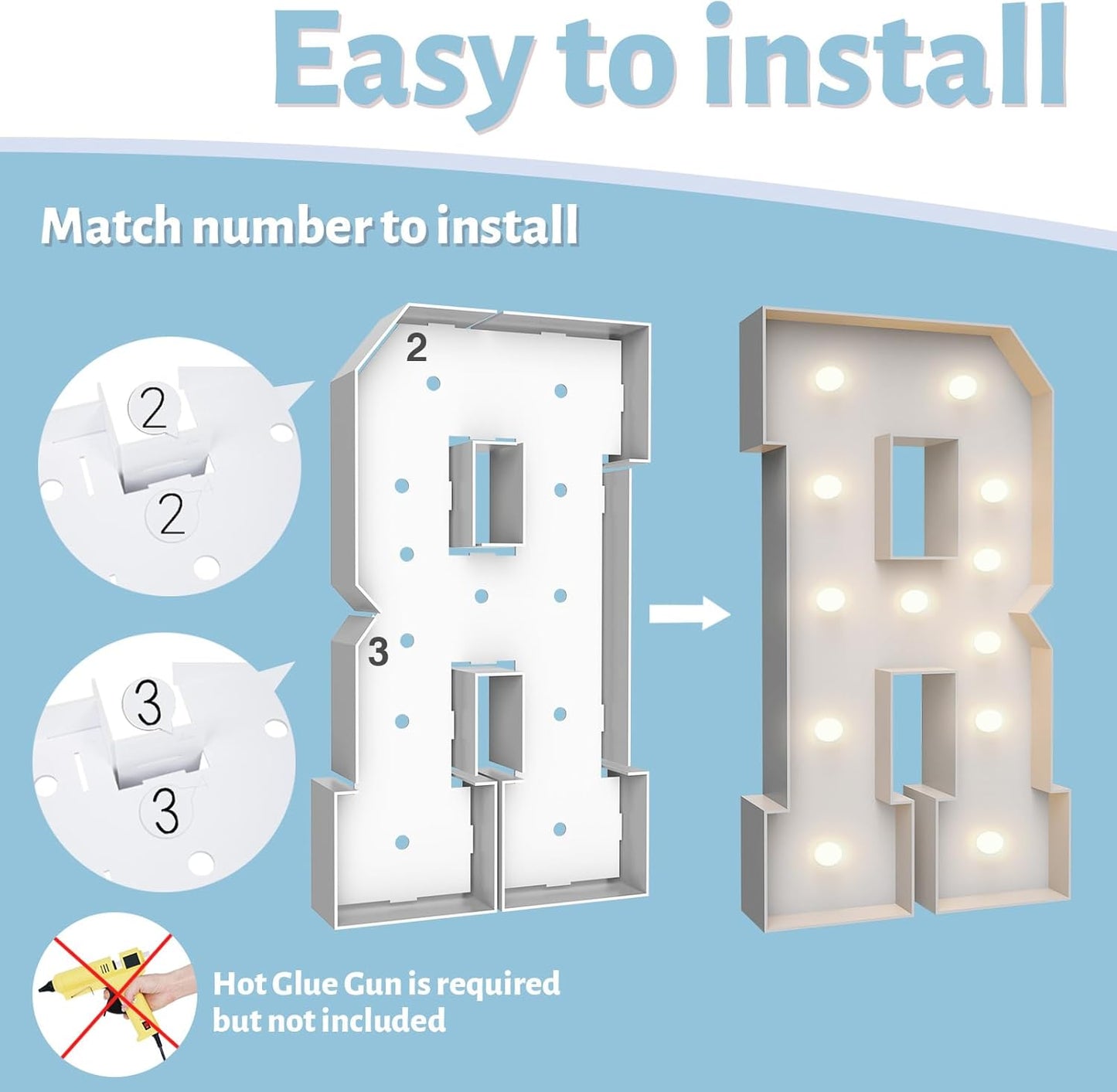 4FT Marquee Light Up Letters R,Party Decoration Large Marquee Light Up Letters with Weighted Water Bag,Pre-cut Foam Board Set Can Be Used for Birthdays,Weddings,Baby Anniversaries