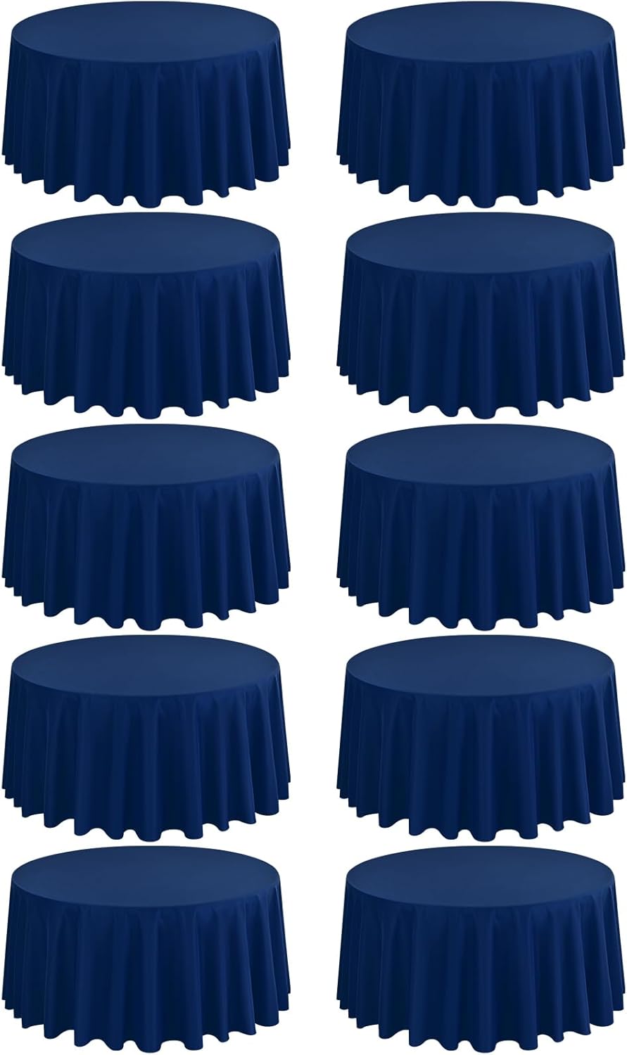 10 Pack Navy Blue 90 Inch Round Polyester Tablecloths - Wrinkle & Stain Resistant, Perfect for Weddings, Parties & Everyday Use
