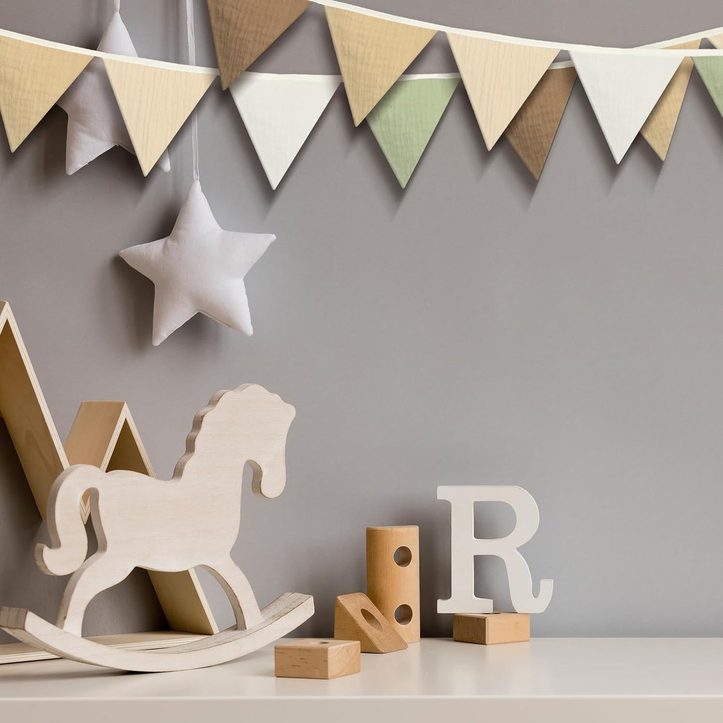 Oudain 15.5 ft Pennant Banner Flags, 2 Pcs Nursery Garland Triangle Bunting Flag Baby Banner for Nursery Decor Baby Birthday Boho Wedding Shower Party Event, Each 7.75 ft (Boho Color)