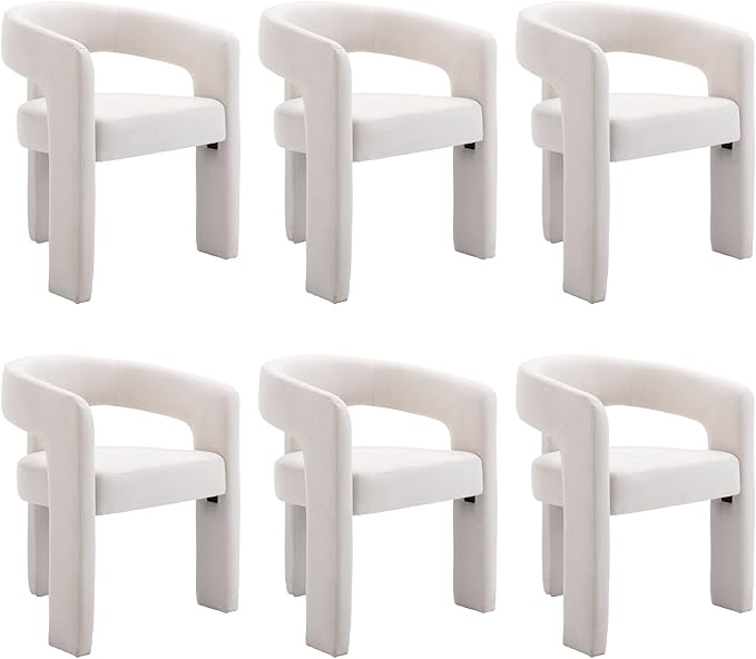 BESTANO Set of 6 Modern Linen Fabric Upholstered Dining Chairs by BESTANO