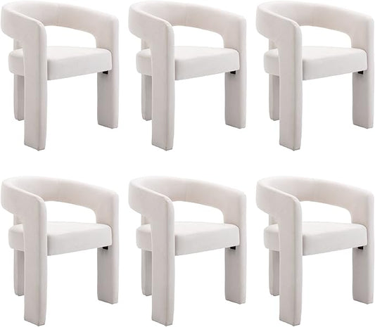 BESTANO Set of 6 Modern Linen Fabric Upholstered Dining Chairs by BESTANO