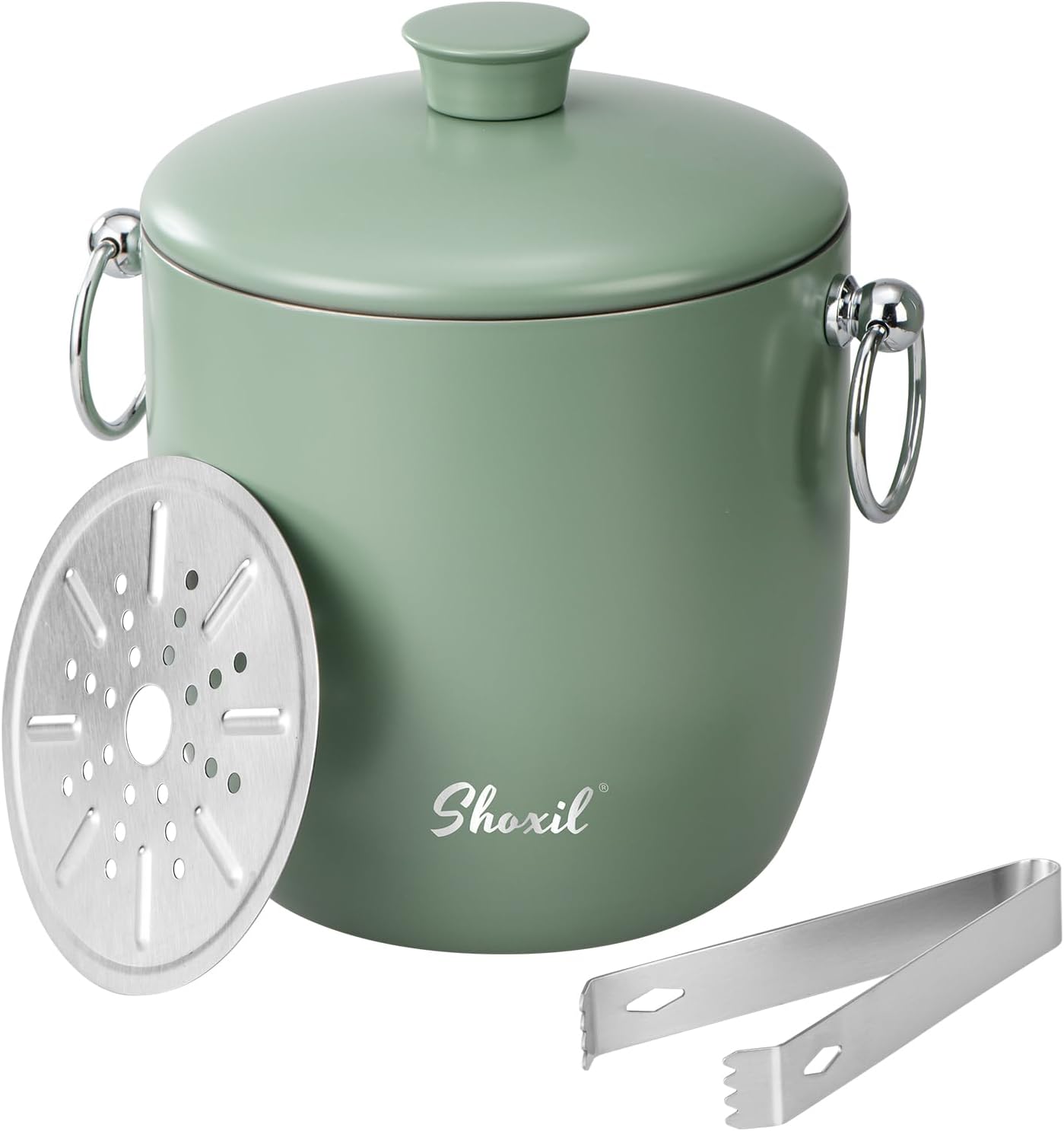 Ice Bucket - 3L Large Ice Bucket for Parties & Cocktail Bar, Stainless Steel Ice Cooler with Lid & Tongs, Retro Style Ice Bucket for Freezer & Drinks