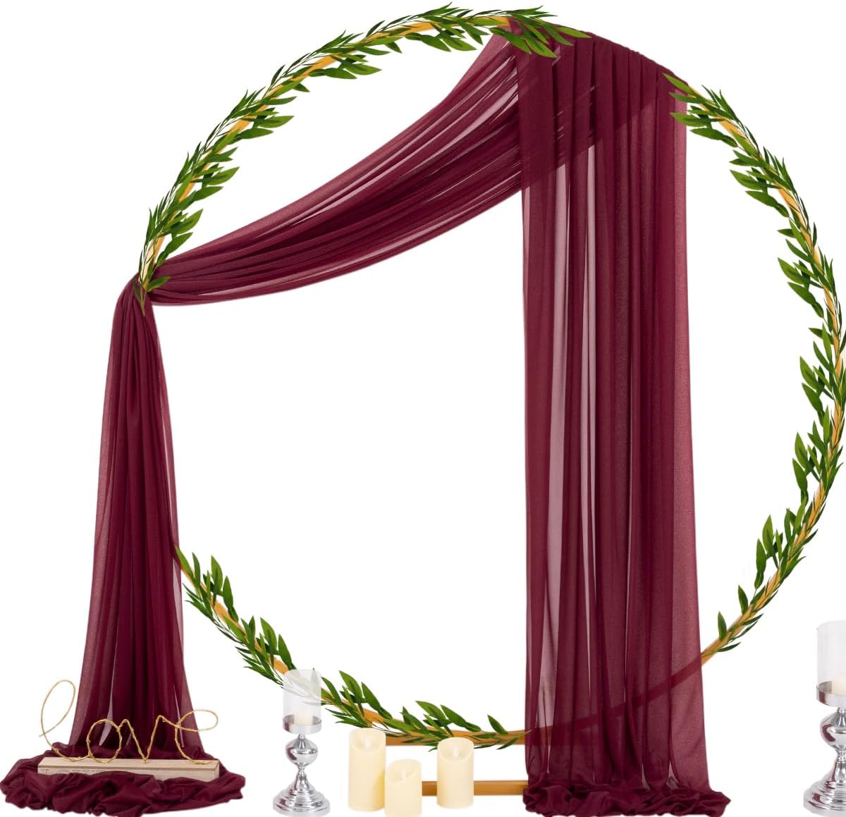 Socomi Wedding Arch Draping Fabric 29" x 20Ft 1 Panel Burgundy Sheer Outdoor Curtain Drapes Extra Long for Bridal Baby Shower Ceremony Birthday Party Decor