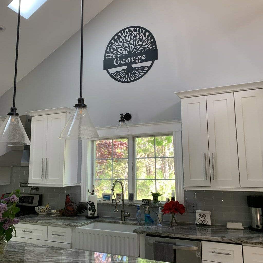 RealSteel Personalized Metal Wall Art - Custom Tree of Life Design with Family Name - Circular Metal Sign - Personalized Wedding, Anniversary, or Housewarming Gift - Black, 36"