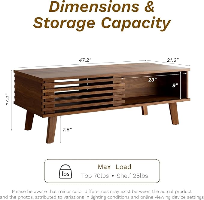 MAISONARIA Living Room Table Sets of 2, Mid Century Coffee Table & Dresser TV - Image 2