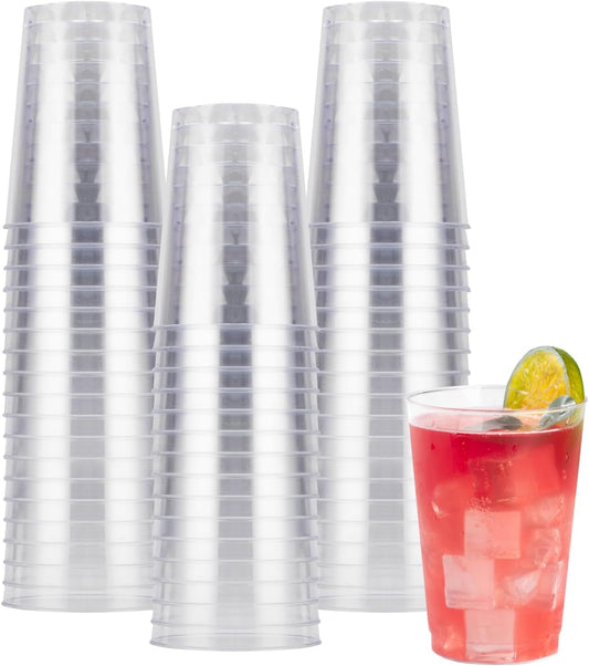 Goodluck 50PCS 10oz Clear Plastic Cups for Party, Disposable Clear Plastic Cups, Cocktail Glasses for Wedding Thanksgiving, Christmas, and Parties