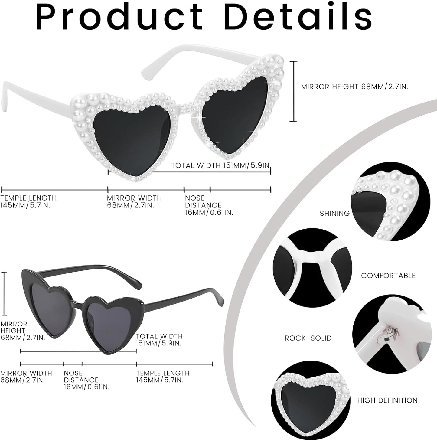 Bachelorette Party Heart Sunglasses 8 Pack Pearl Bride Sunglasses Bridesmaids Sunglasses Party Favor Proposal Gifts