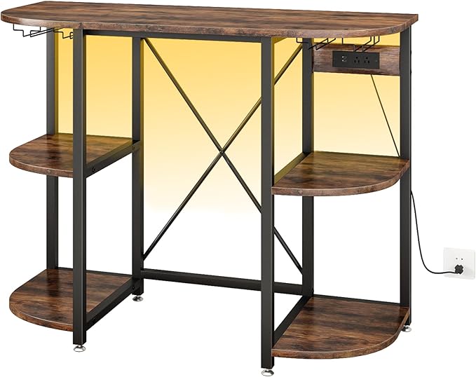 Mini Fridge Cabinet Stand with Power Outlet and Led Light, Coffee Bar Cabinet by METYERRY