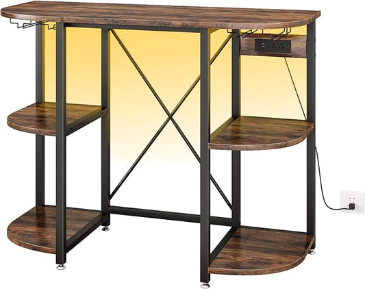 Mini Fridge Cabinet Stand with Power Outlet and Led Light, Coffee Bar Cabinet by METYERRY