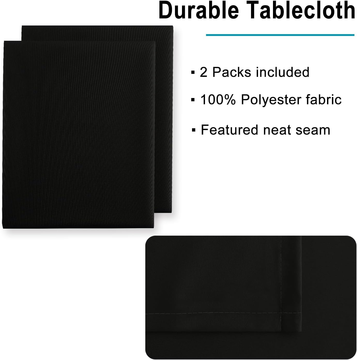 Hiasan 2 Pieces Black Tablecloth Rectangle - Waterproof and Wrinklr Resistant Washable Polyester Fabric Table Cloth for Dining Room and Outdoor Use, 90 x 132 Inch