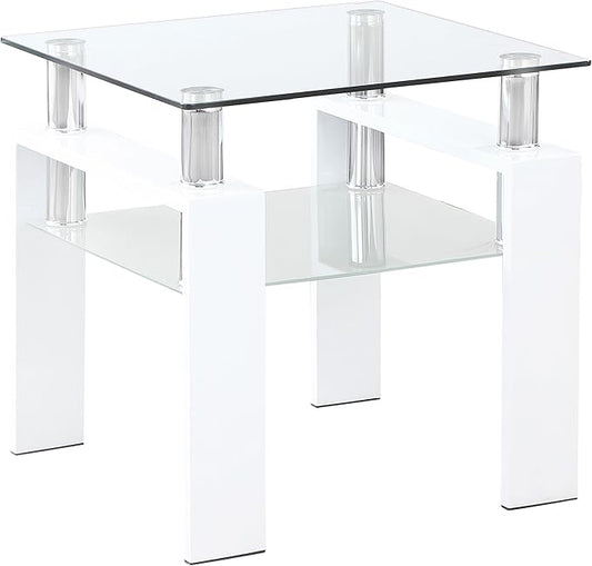 Coaster Home Furnishings Dyer 1-Shelf Square Glass Top Side End Table White by CoasterFineFurniture