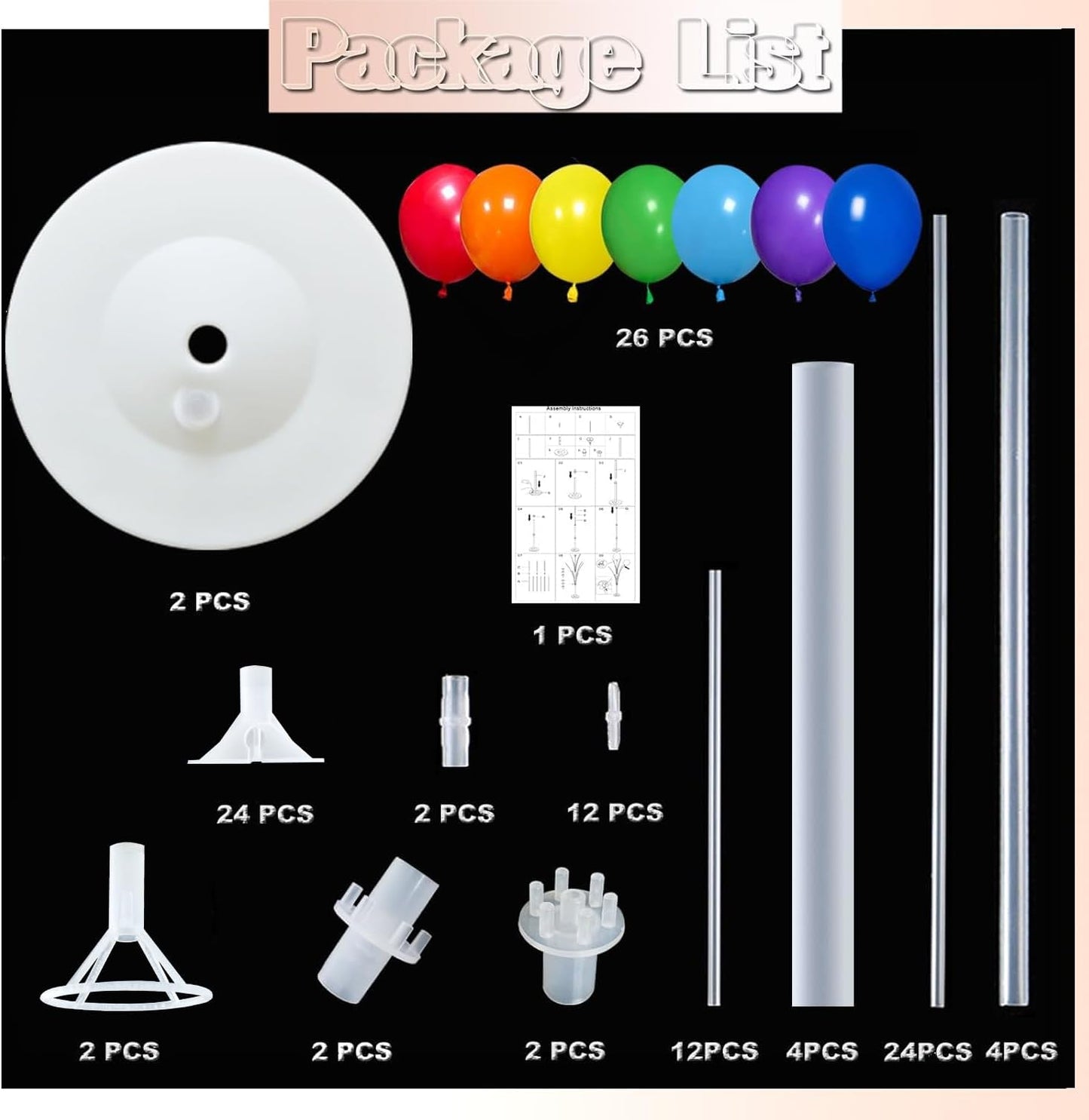 Balloon Column Kit Set of 2 With Assorted Rainbow Balloons Included - Balloon Tower with Stand, Base, and Pole,Backdrop Decoration for Wedding, Baby Shower, Birthday Party, or Bachelorette Parties