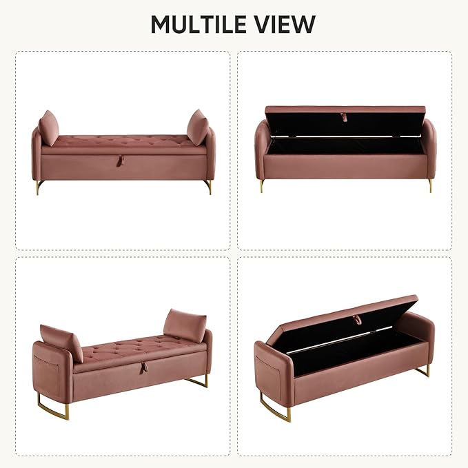 65" End of Bed Storage Bench, Modern Storage Benches - Image 7