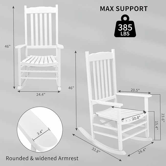 Outvita Outdoor Rocking Chair, Solid Wood High Back Rocker, All Weather Lounge - Image 3