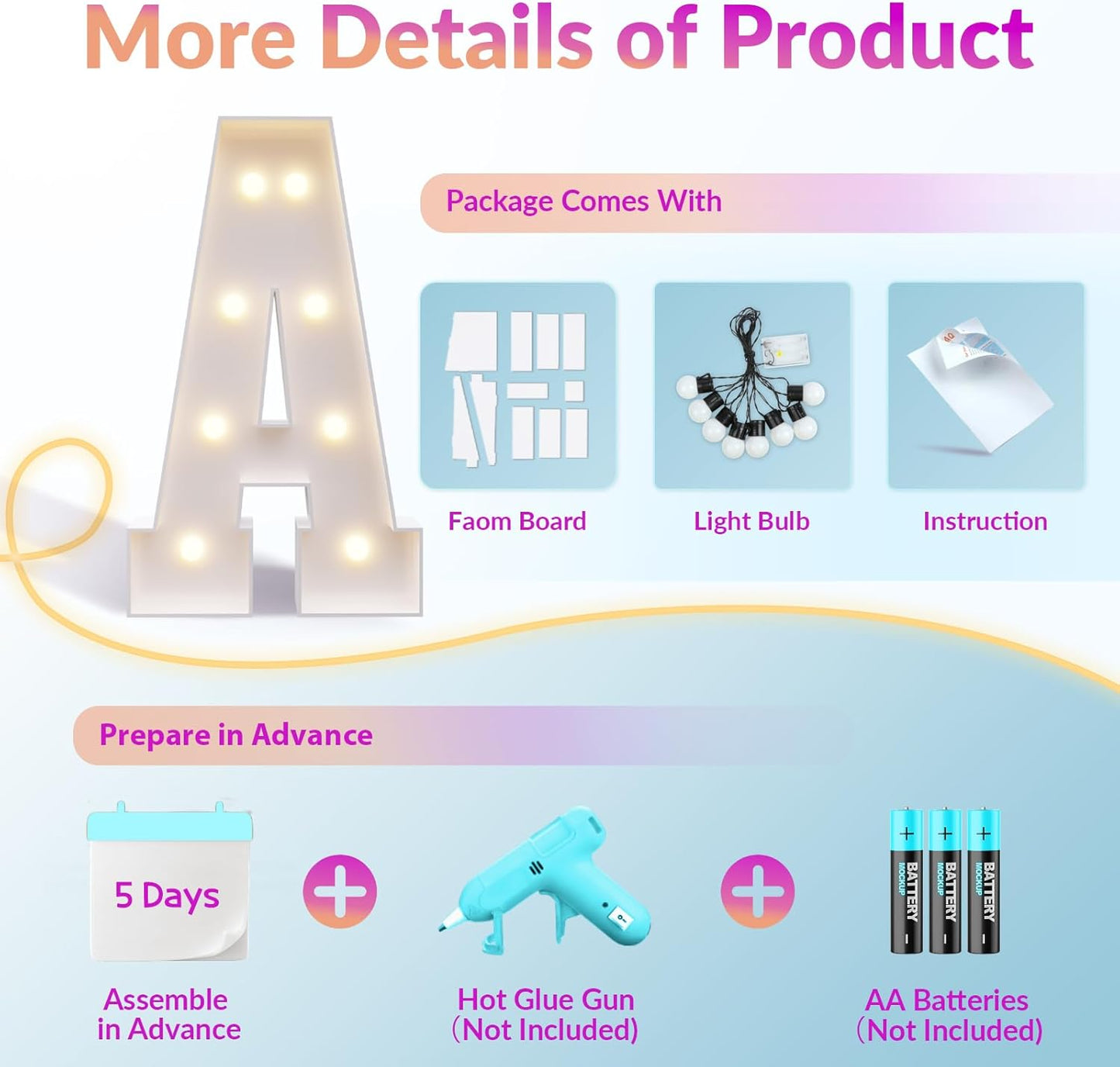 JoyMuse Marquee Letters 3 Feet Tall, Light Up Letters 3FT with Lights, Large Letters for Party, Letter F Light Up Letters for Baby Shower Wedding Proposal Graduation Birthday Decorations