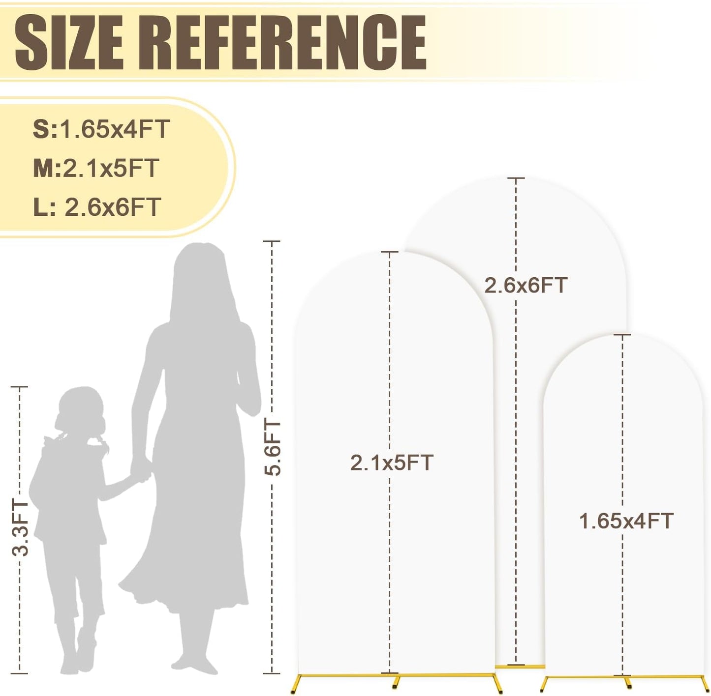 MODFUNS Metal Arch Backdrop Stand and Cover Set 4&5&6ft Gold Arch Backdrop Stand and White Arches Cover Balloon Arched Backdrop Frame with Covers for Wedding Ceremony Birthday Party Decor