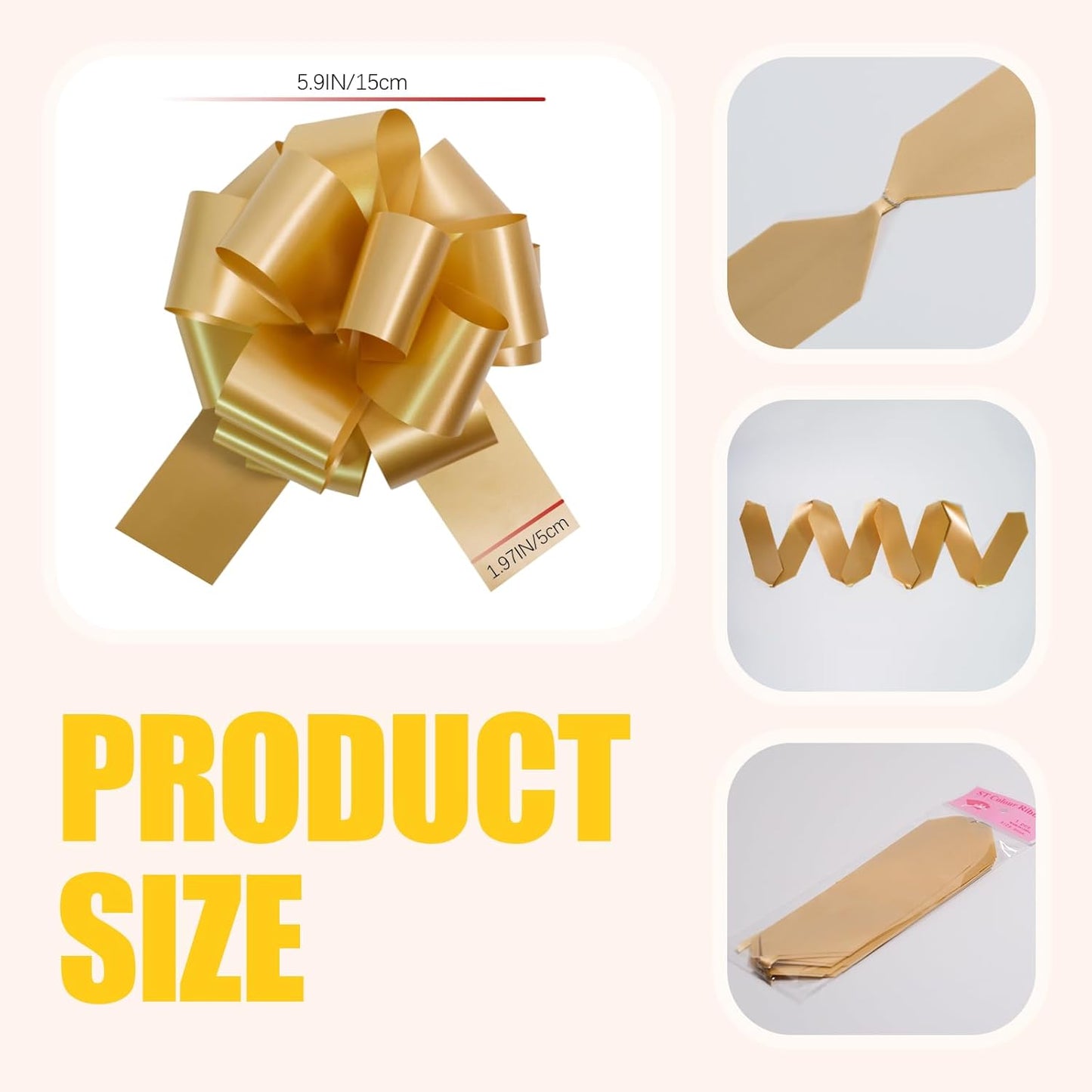 12 PCS 6 Inch Golden Pull Bows - Perfect for Gift Wrapping, Wedding Decor, Car Bows, Birthday Parties, Christmas and Valentine's Day