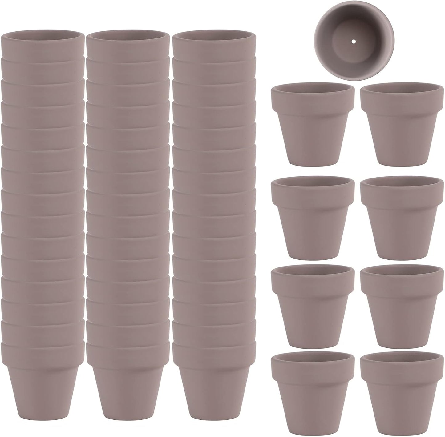 54 Pcs Small Mini Grey Clay Pots 2.1'' Terracotta Pot Clay Ceramic Pottery Planter Cactus Flower Pots Succulent Nursery Pots- Great for Window Boxes, Cactus, Plants, Crafts, Wedding Favors