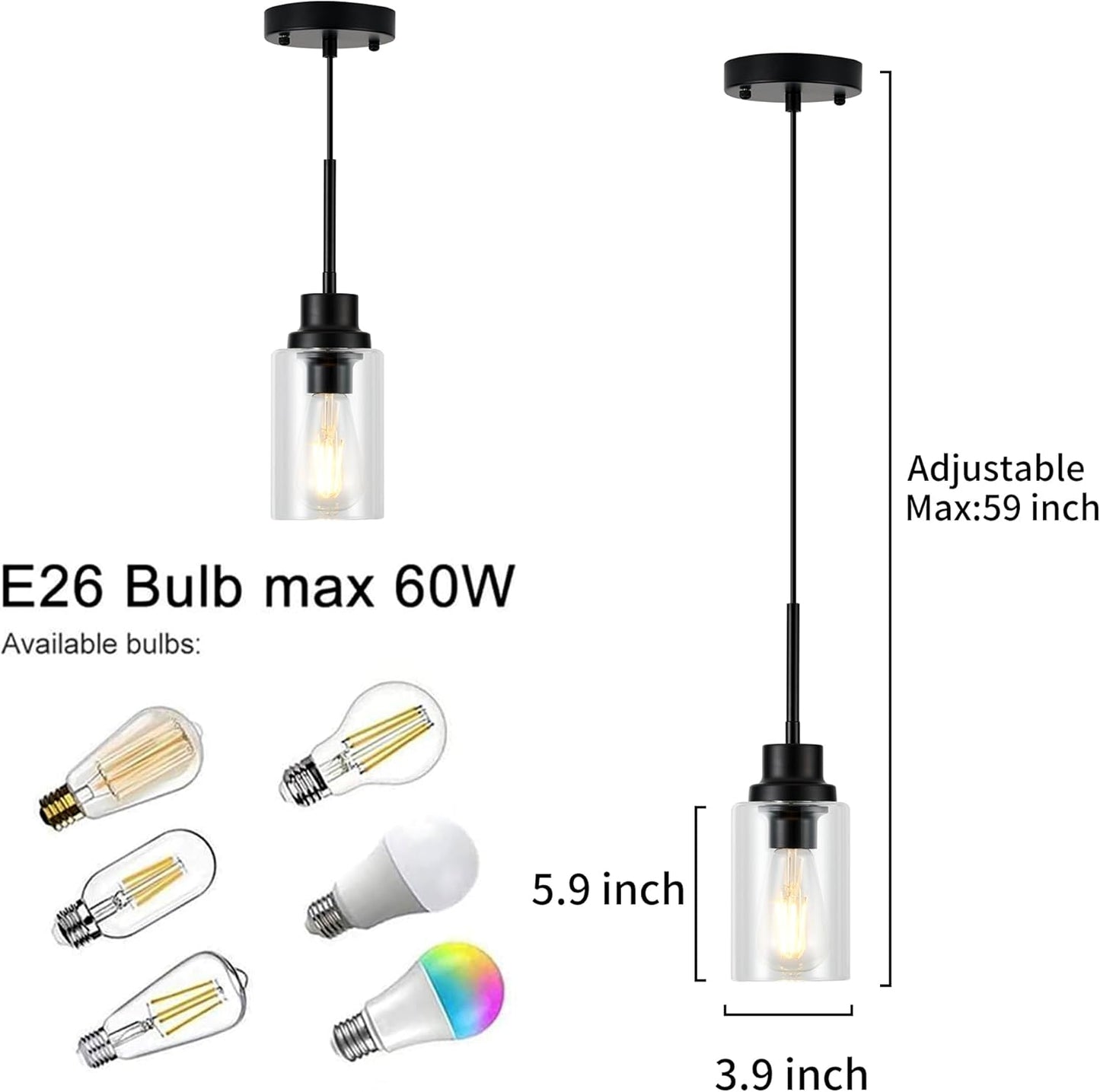 Island Lights for Kitchen,Modern Black Farmhouse Clear Glass Cylinder Pendant Light Fixture,Mini Pendant Lighting for Kitchen Island