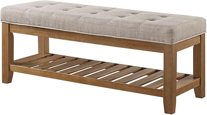 24KF Large Rectangular Upholstered Tufted Linen Fabric Ottoman Bench, Padded - Image 4