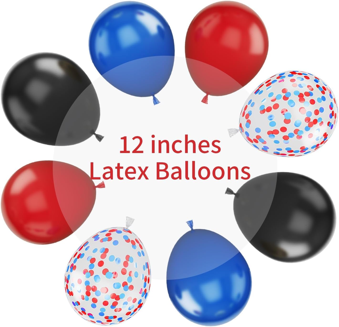 Red Blue Black Balloon Set, 12 Inch Matte Red Black and Royal Blue Latex Balloon with Red Blue Confetti Balloons for Party Boys Birthday Shower Graduation Party Decorations