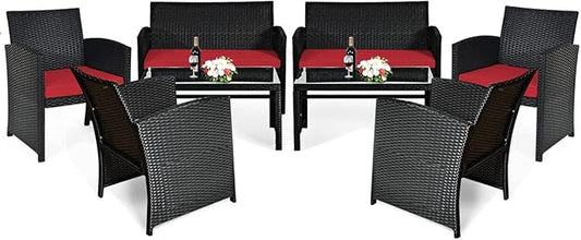 Tangkula Patio Wicker Conversation Furniture Set, Patiojoy Sofa & Table Set w/4 by TANGKULA
