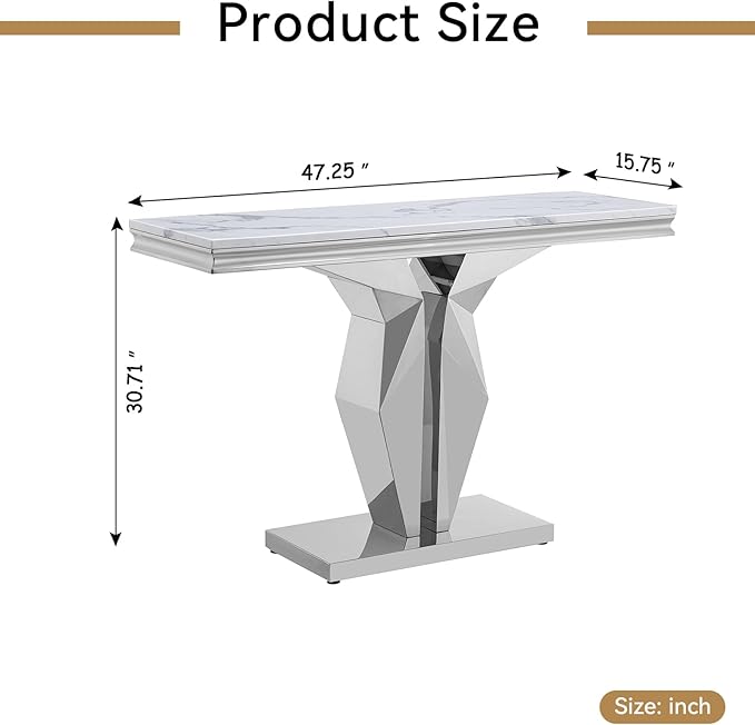 Henf 47" Marble Console Table Modern White Faux Marble Entryway Table - Image 2