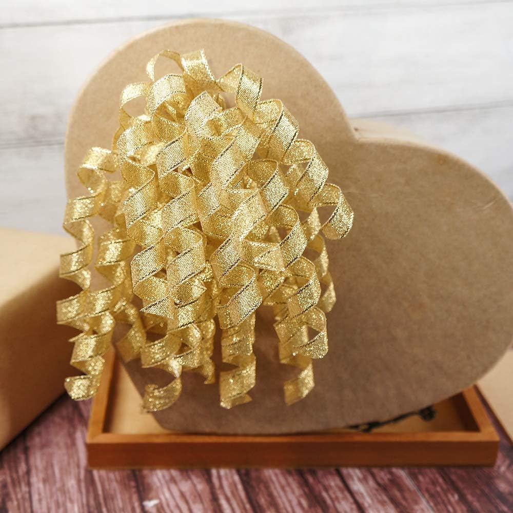 CT CRAFT LLC Gold Metallic Curly Ribbon Bow 6" Long x 6 Counts Gift Wrapping Pre-Tied Self-Adhesive Tab for Birthday Present Box Wine Bottle Baby Shower Party Christmas Hanukah