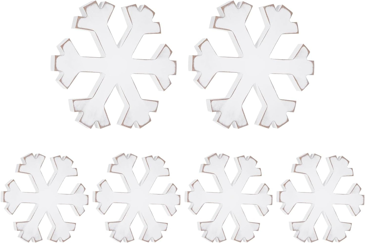 6Pcs Snowflake Decorations Christmas Decor White Winter Wooden Snowflakes Standing Christmas Tiered Tray Decor Table Signs Winter Wonderland Decorations for Indoor Home Xmas Shelf Fireplace Mantel