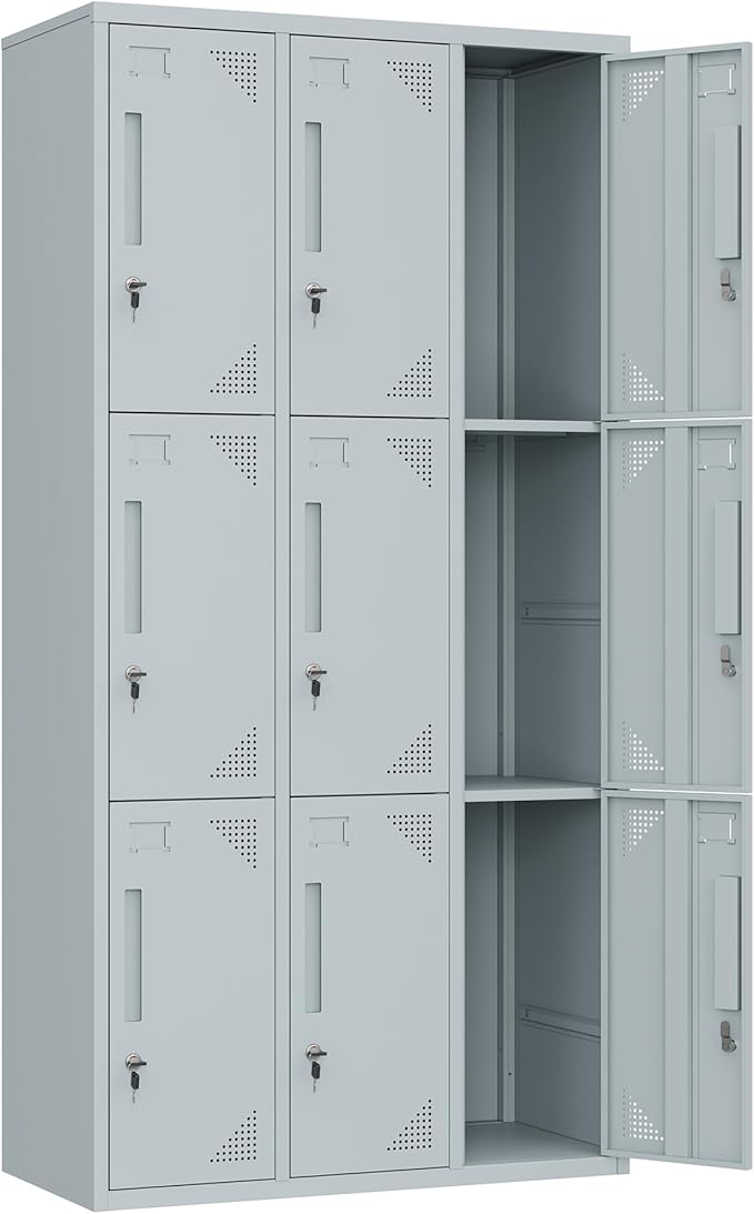 Metal Locker with 9 Doors Employees Locker, Metal Storage Locker with Hooks by Anxxsu