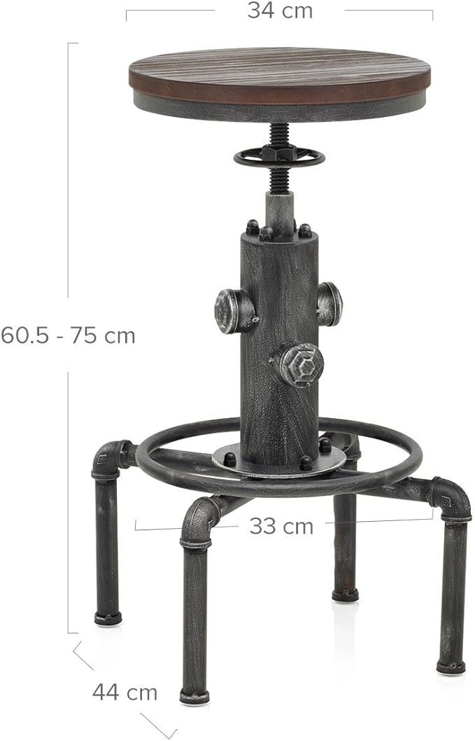Topower Antique Vintage Industrial Barstool Solid Wood Water Pipe Fire Hydrant - Image 9