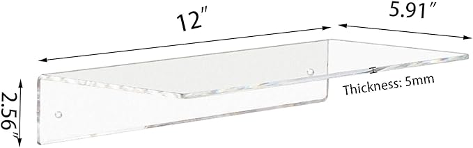 Weiai Clear Acrylic Shelves 12 Inch, Floating Wall Mounted Shelf - Image 3