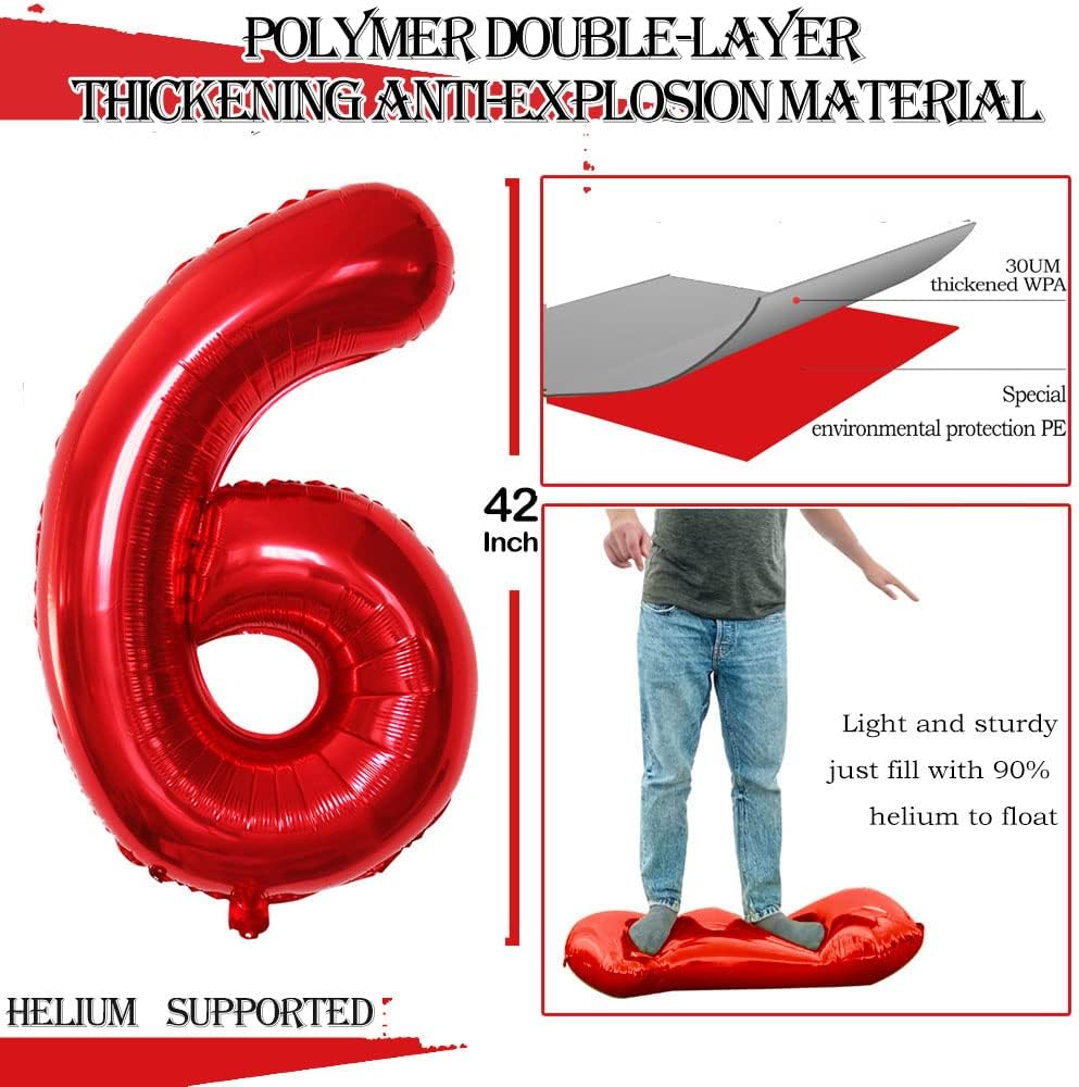 GOER Number 26 Balloons for 26th Birthday Party Decorations,42 Inch Jumbo Foil Helium 62 Balloons for 62nd Birthday Party Decoration (Red)