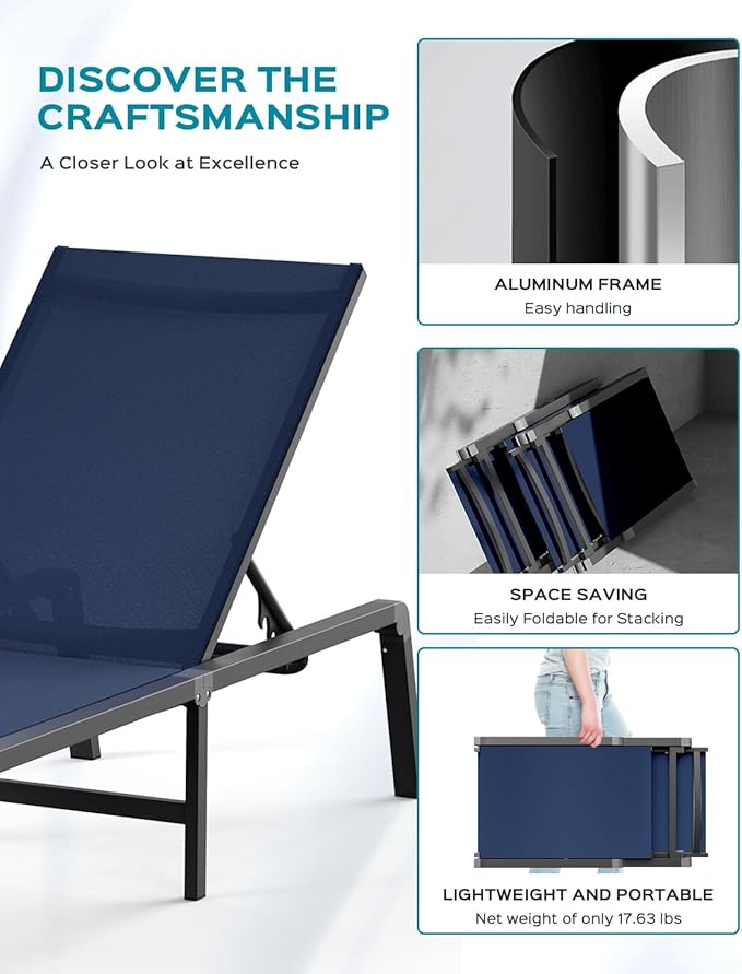 Ciokea Aluminum Foldable Lounge Chairs Set of 2 - Image 4