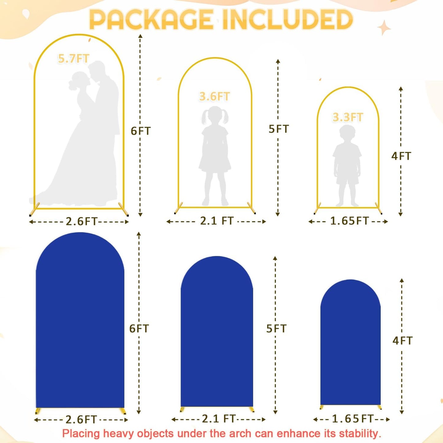 Wedding Arch Backdrop Stand and Blue Arch Cover Set of 3 (6FT, 5FT, 4FT) Metal Arch Stand with Spandex Backdrop Arches Stand Cover Balloon Arches with Covers for Birthday Party Graduation Decorations