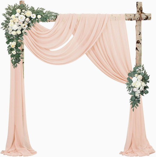 2 Panels 20Ft Length x 28" Width Light Peach Wedding Arch Draping Fabric Arch Drapes Chiffon Fabric Sheer Curtains Backdrop for Party Bridal Decorations Wedding Ceremony Ceiling Stage Reception Decor