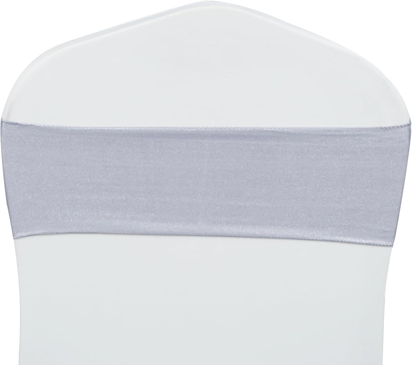 VDS Pack of 300 PCS | Metallic Silver | Spandex Chair Sashes Bows Without Buckle | Stretch Elastic Banquet Universal Folding Chair Bow Band for Wedding Party Conference Celebration Event Decoration