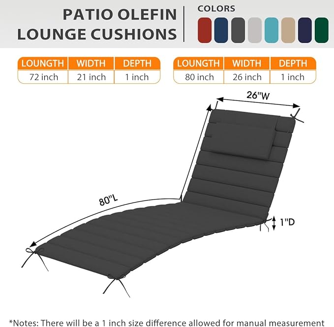 Sundale Outdoor Olefin Quilted Lounge Cushion Set of 2, Patio Foldable Chaise - Image 5