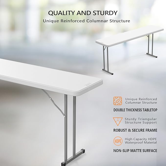 VINGLI 6 FT Narrow Folding Table, Home Work - Image 4