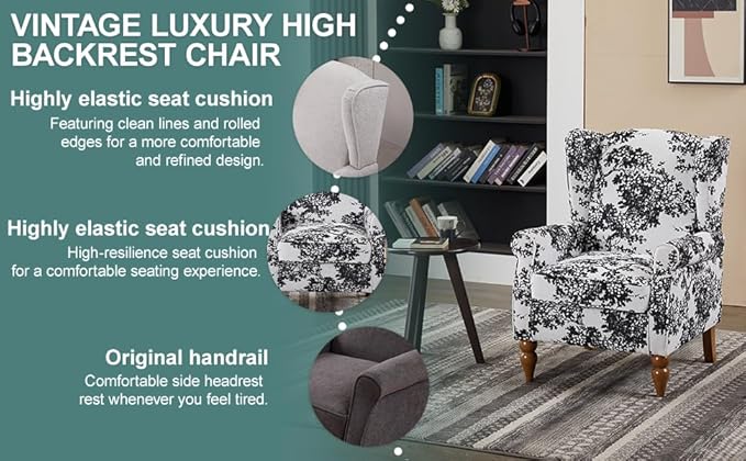 Coffee Table Armchair Set, High Back Reading Chair Solid Wood Side Table for - Image 4