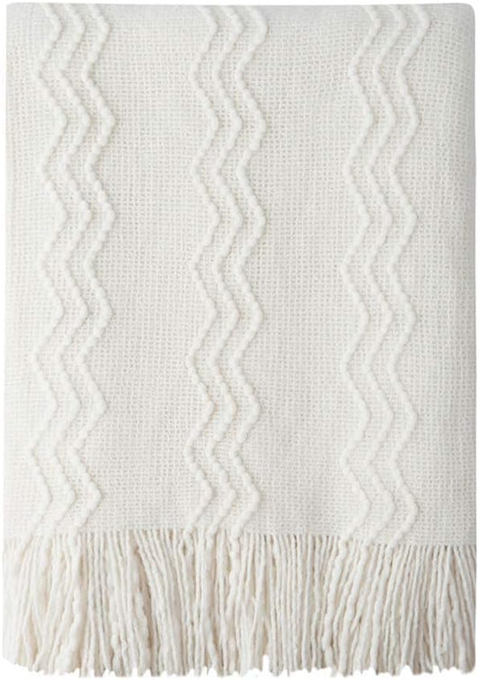 BOURINA Off White Throw Blanket 60x80 Inches Throw Textured Solid Soft Sofa by BOURINA