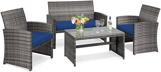 Tangkula 4 PCS Wicker Patio Conversation Set, Outdoor Rattan Sofas by TANGKULA
